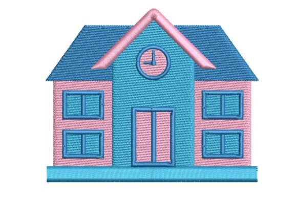 Cute School Building Embroidery Design