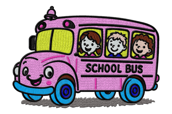 Cute School Bus Embroidery Design