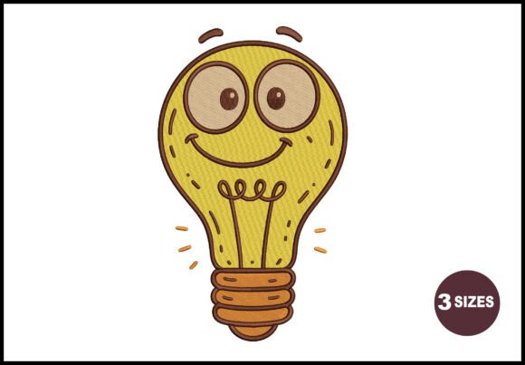 Smiling Light Bulb Embroidery Design