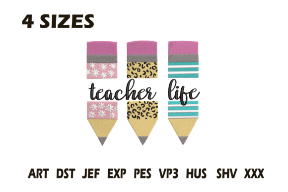 Teacher Life Pencils Embroidery File