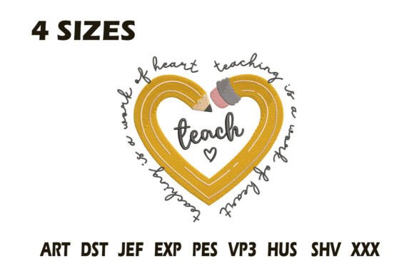 Teacher Pencil Heart Embroidery